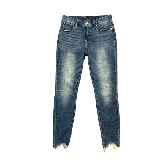Lucky Brand Jeans Womens 2 Blue Mid Rise AVA Skinny Raw Hem Fringe Stretch Denim - Picture 1 of 12